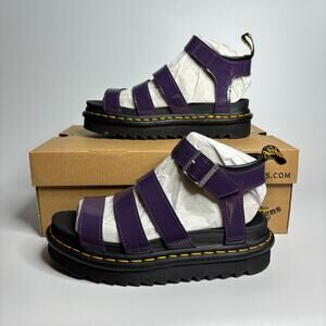 Dr. Martens Blaire Leather Fisherman Strap Sandals in Blackcurrant Patent Lamper